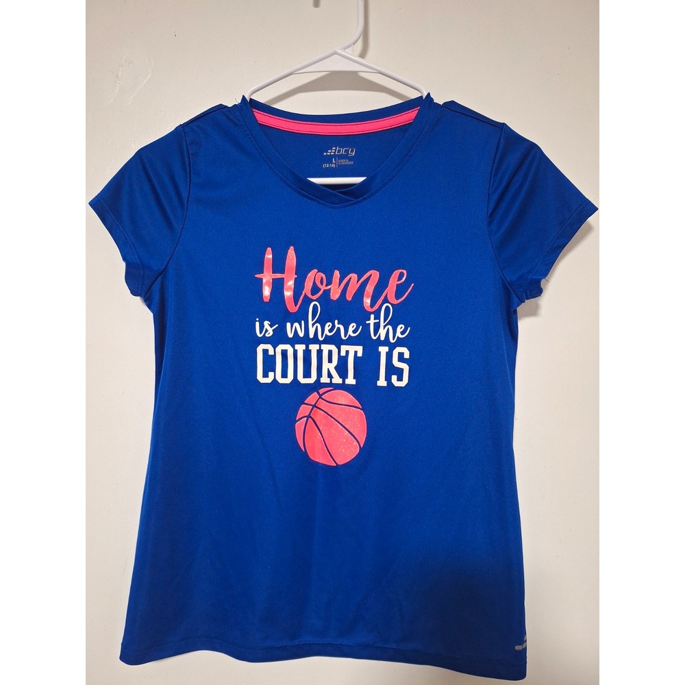 BCG Girls Large 12-14 Basketball Shirt Blue Short Sleeve Graphic Tee